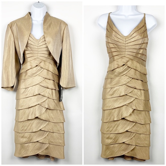 Adrianna Papell Dresses & Skirts - Adrianna Papell Gold Tiered Ruffle Dress Set NEW